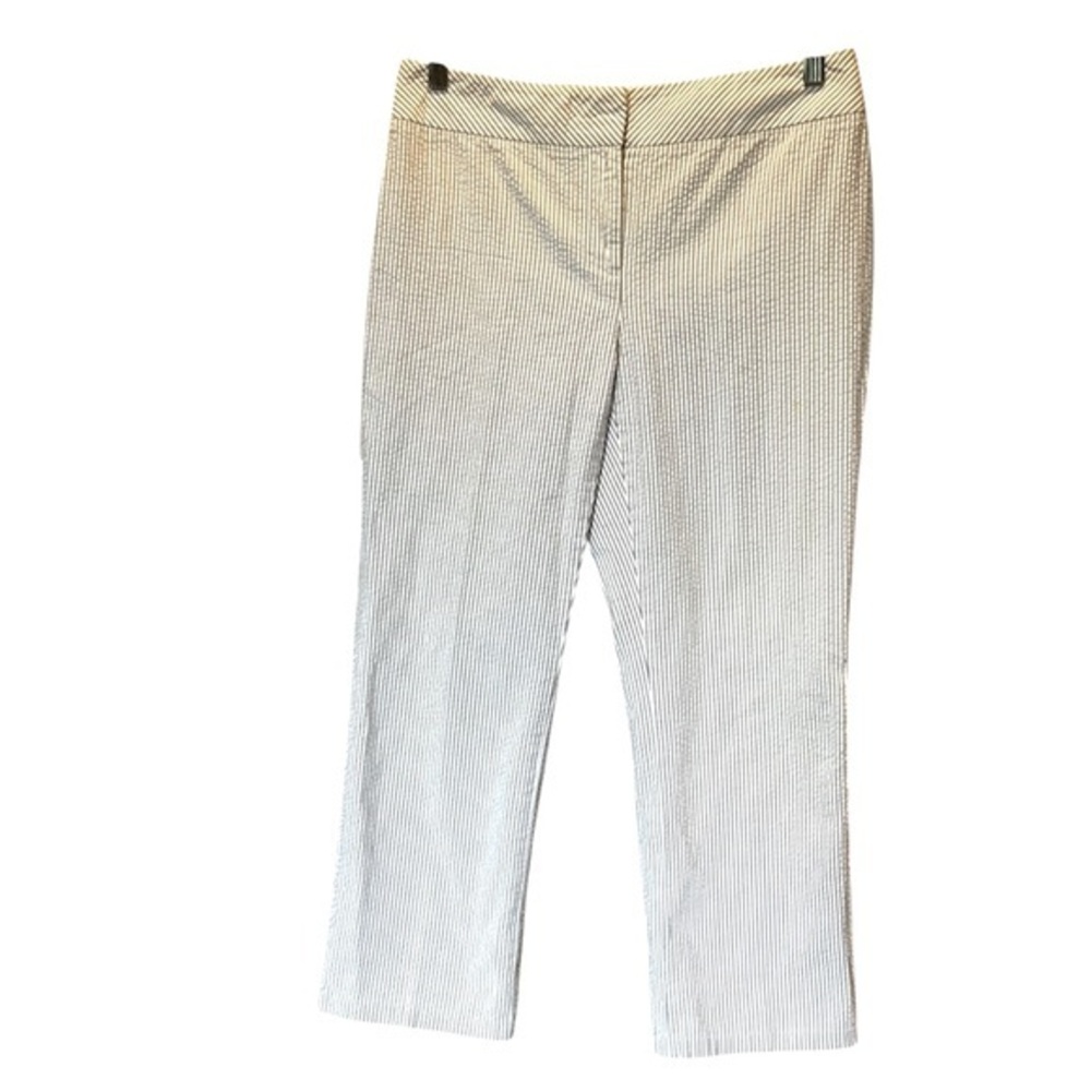 Ann Taylor Women’s Seersucker cropped pants tan white Size 6